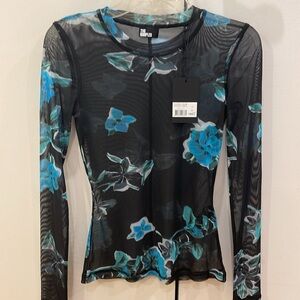 The Kooples Sheer Black Floral Top